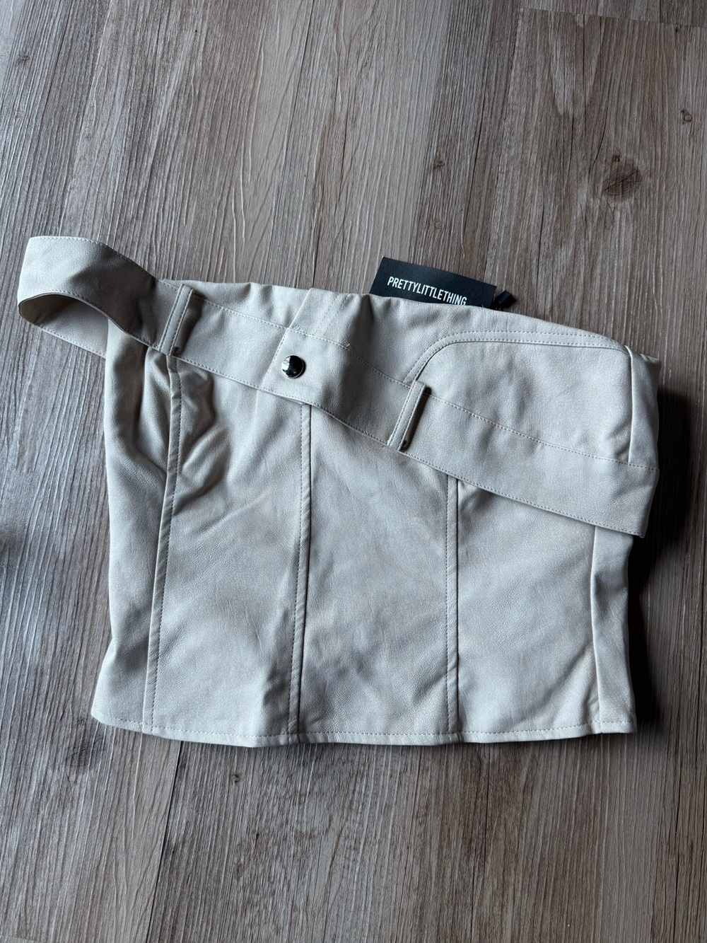 PRETTYLITTLETHINK Petite Faux Leather Fold Over Top Cream